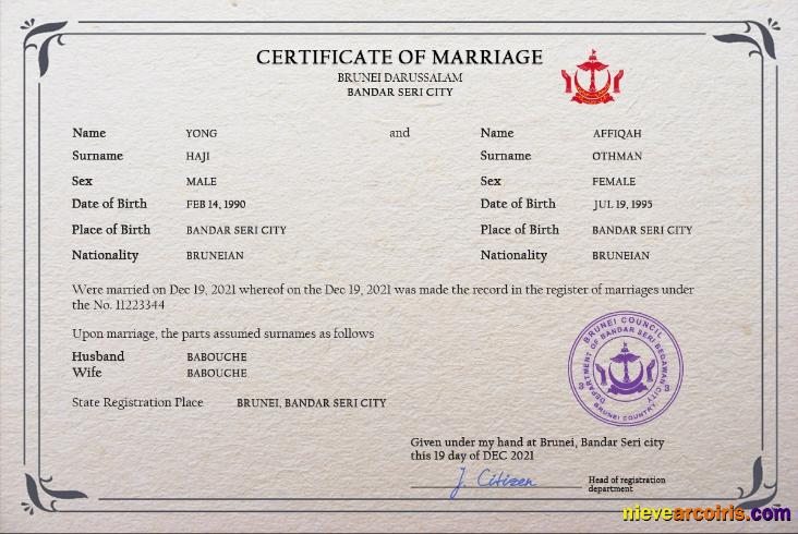 Brunei marriage certificate